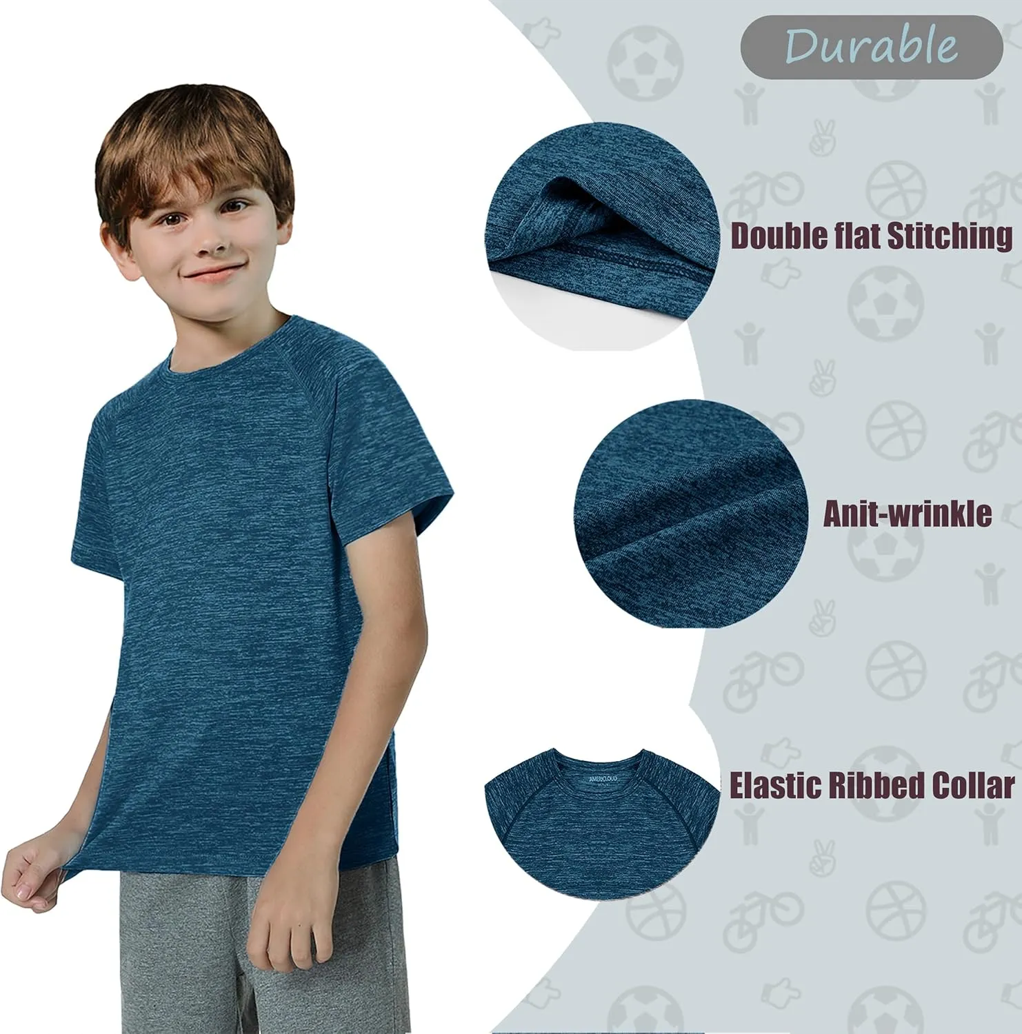 Boy's Quick Dry Short-Sleeve T-Shirts Active T Shirts for Boys 3-12 Years Old
