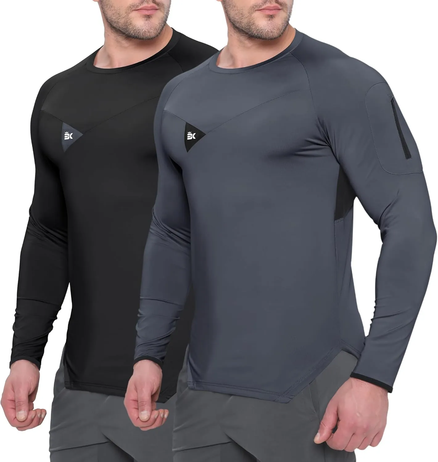 BROKIG Men's Armzip Long Sleeve Running Shirts Quick Dry Sun Protection UV UPF 50  Jogging T Shirts Zip Pocket Gym Workout
