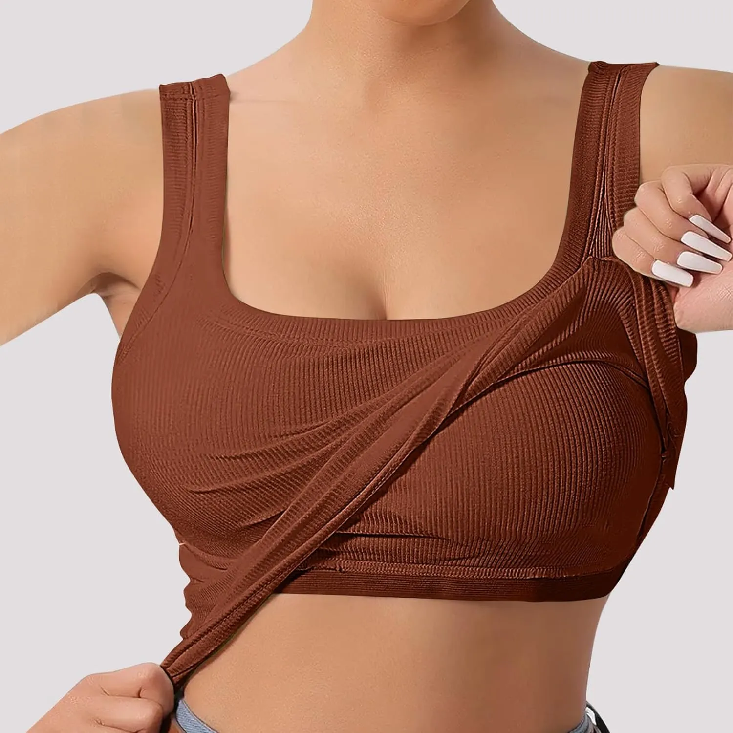 Built in Bra Tank Tops for Women 2024 Summer Casual Ribbed Knit Camisole U Neck Sleeveless Padded Workout Tops