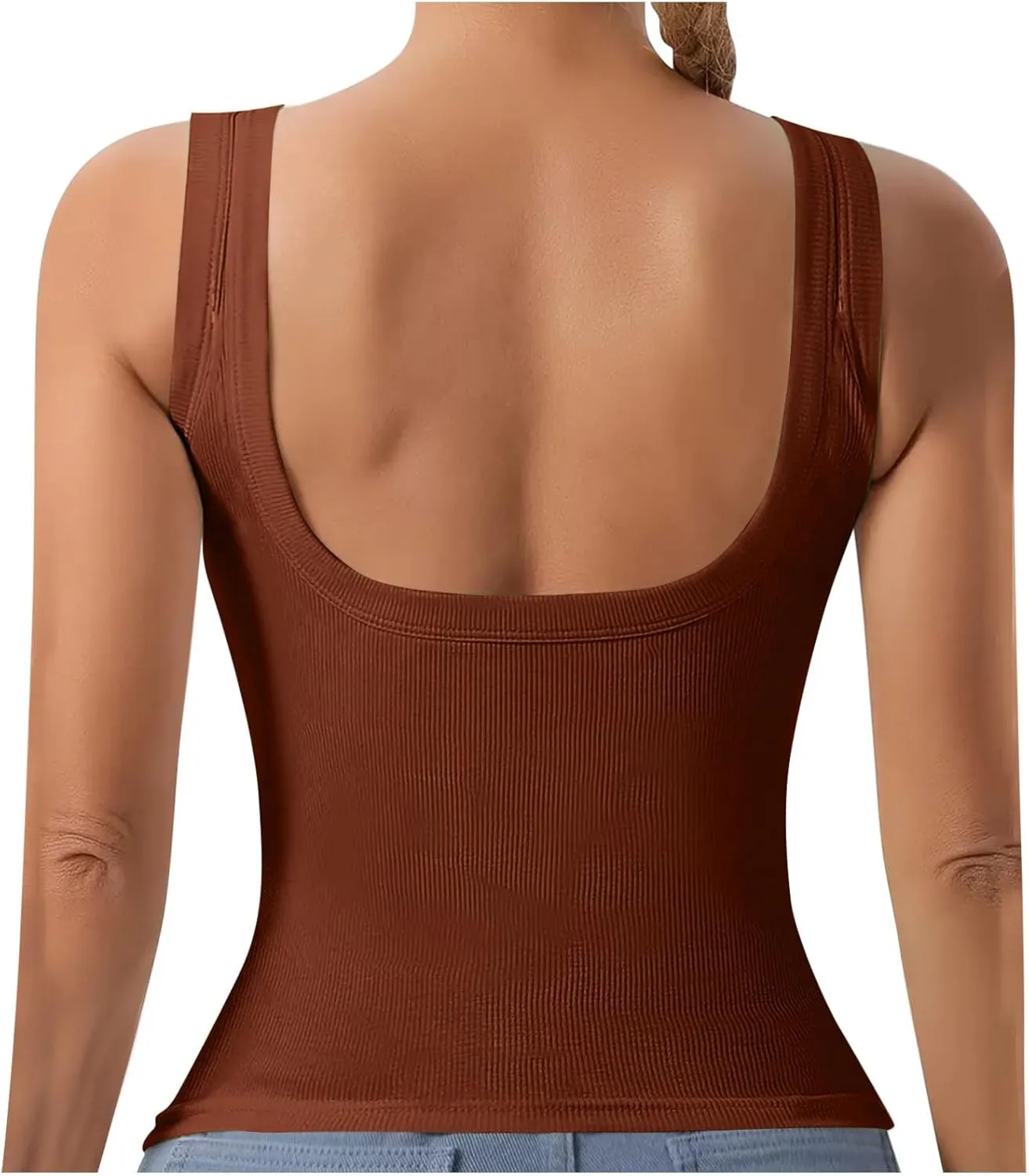 Built in Bra Tank Tops for Women 2024 Summer Casual Ribbed Knit Camisole U Neck Sleeveless Padded Workout Tops