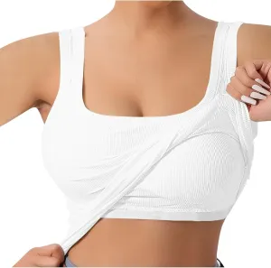Built in Bra Tank Tops for Women 2024 Summer Casual Ribbed Knit Camisole U Neck Sleeveless Padded Workout Tops