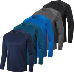 Cimic 5 Pack Men's Quick Dry Long Sleeve Shirts Moisture Wicking Sun Protection Performance T-Shirt Workout T Shirts Casual