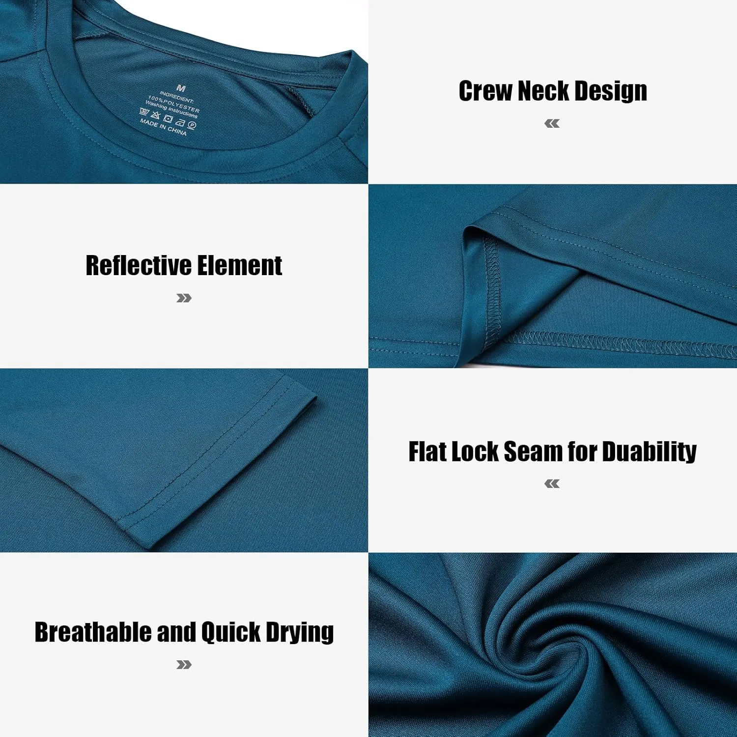 Cimic 5 Pack Men's Quick Dry Long Sleeve Shirts Moisture Wicking Sun Protection Performance T-Shirt Workout T Shirts Casual