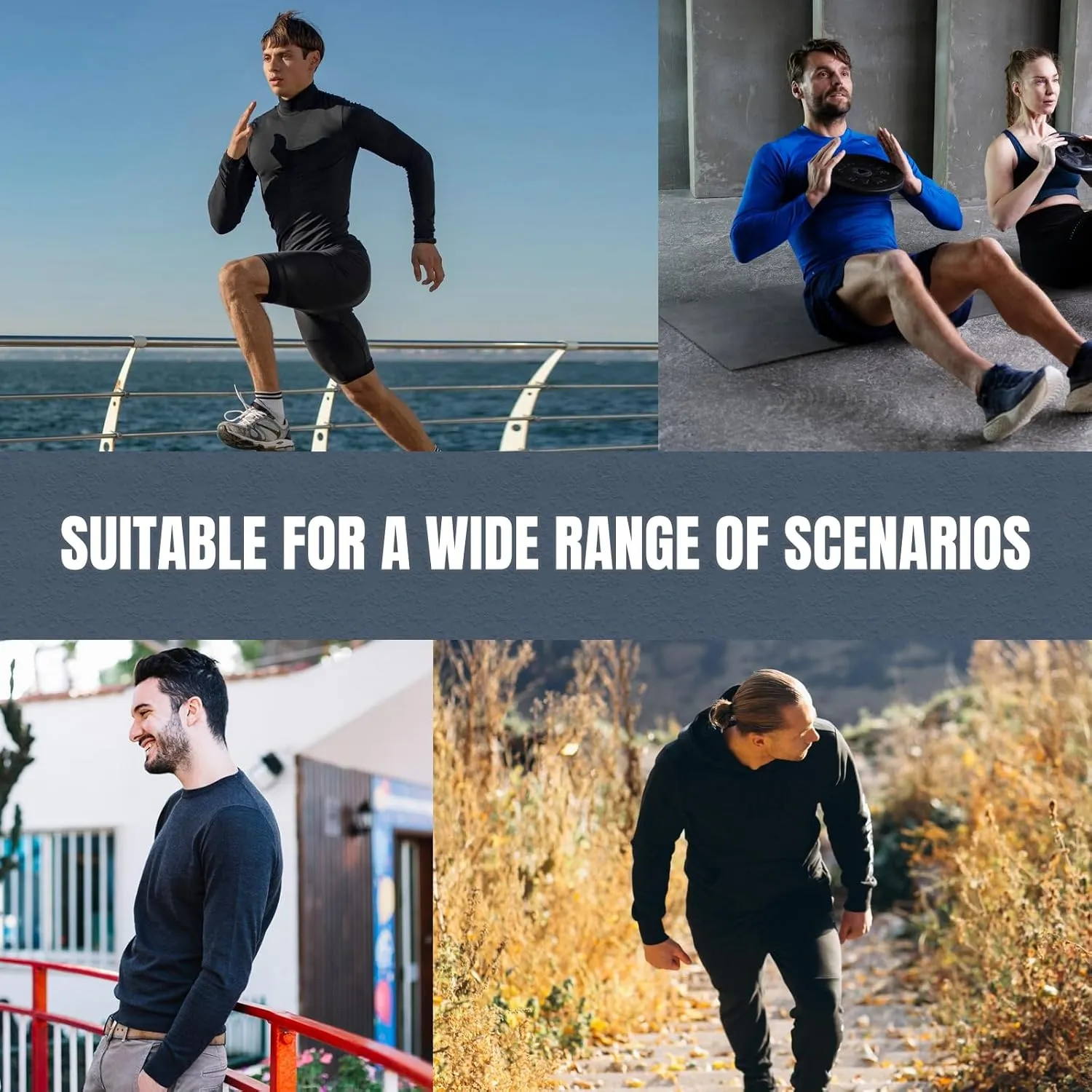 Cimic 5 Pack Men's Quick Dry Long Sleeve Shirts Moisture Wicking Sun Protection Performance T-Shirt Workout T Shirts Casual