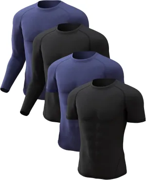 CL convallaria 4 Pack Compression Shirt Men Long Short Sleeve Cooling Dry Rash Guard Athletic T Shirt for Sports