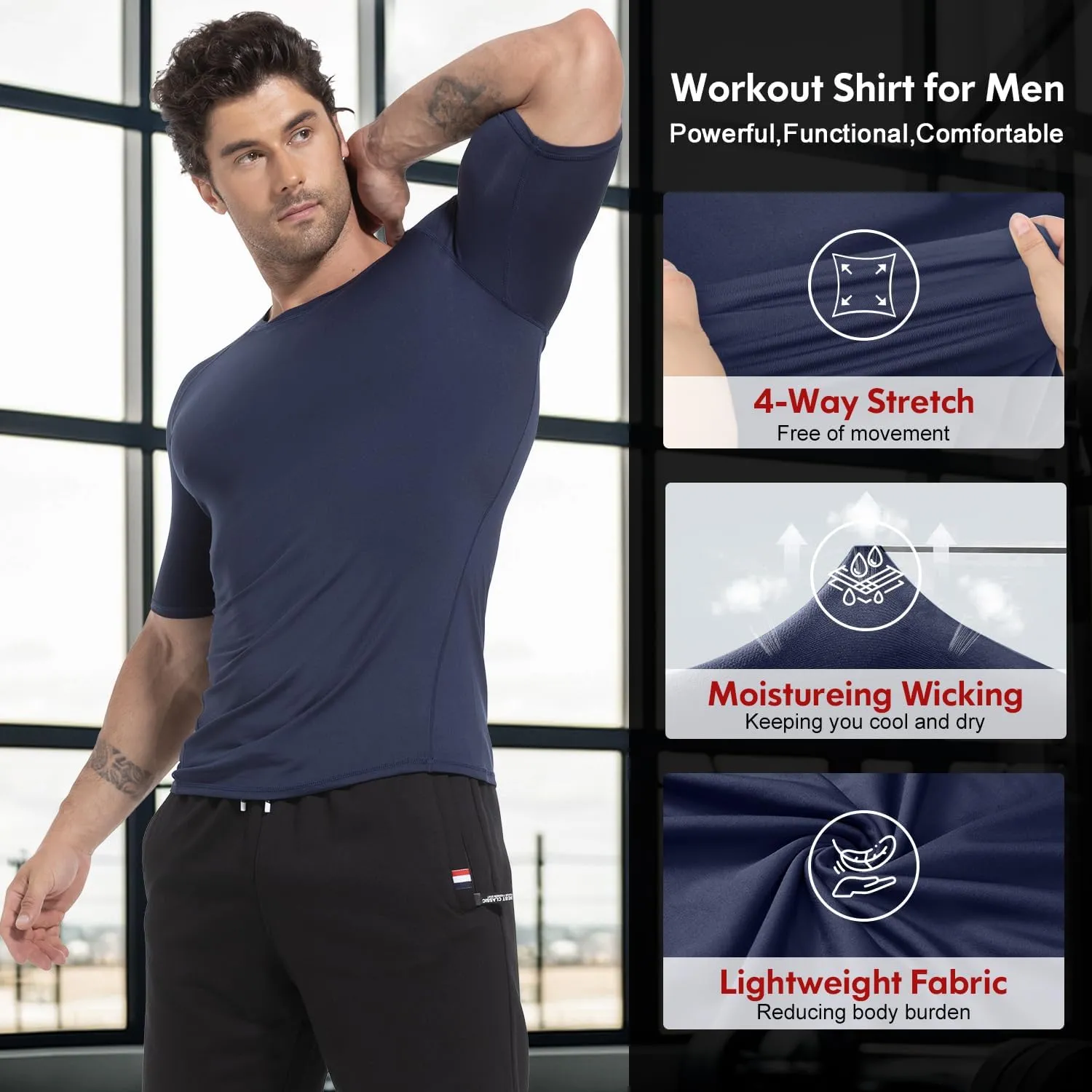 CL convallaria 4 Pack Compression Shirt Men Long Short Sleeve Cooling Dry Rash Guard Athletic T Shirt for Sports
