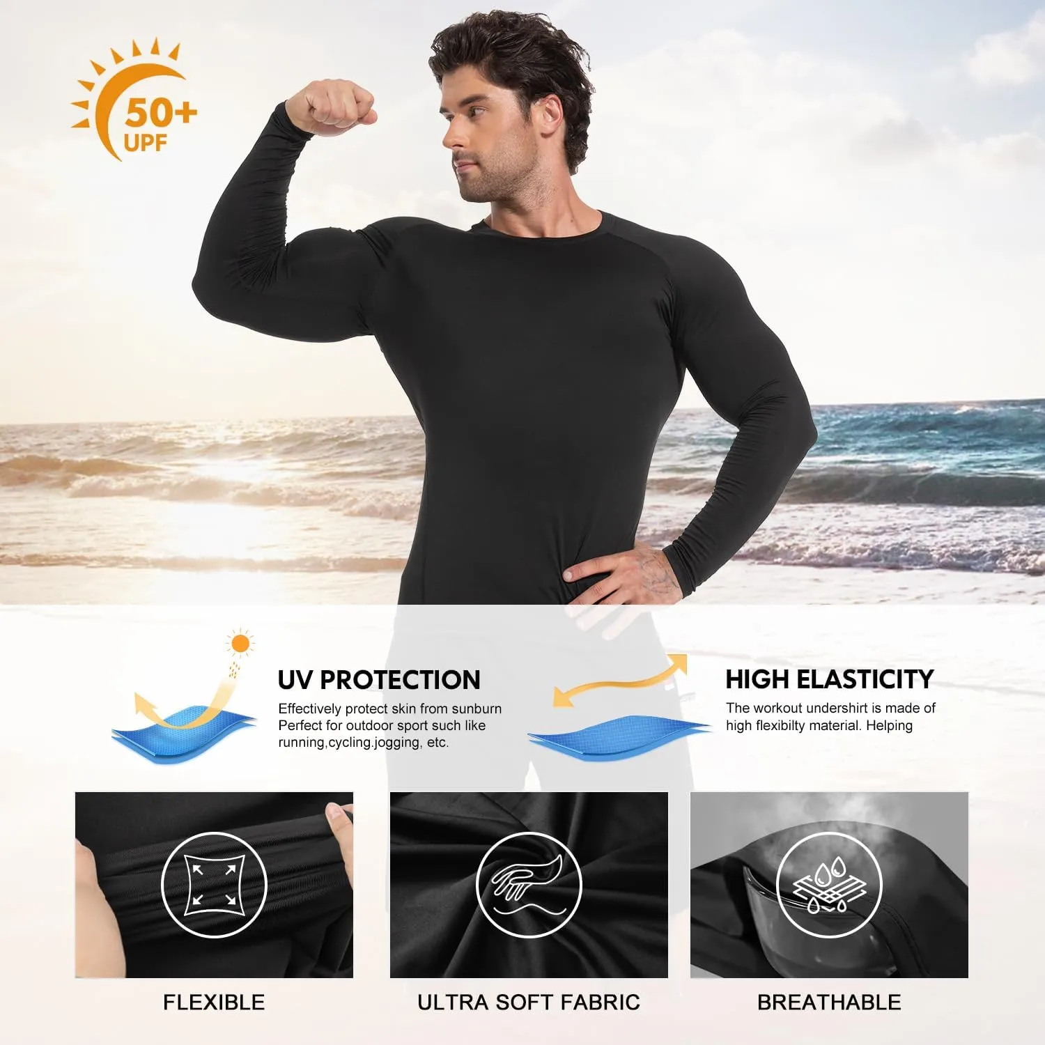 CL convallaria 4 Pack Compression Shirt Men Long Short Sleeve Cooling Dry Rash Guard Athletic T Shirt for Sports