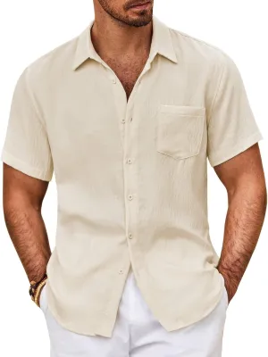 COOFANDY Mens Button Down Short Sleeve Shirt Casual Shirts Summer Beach Textured Shirts with Pocket