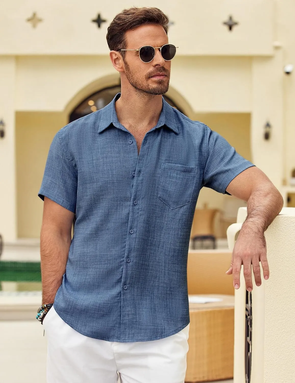 COOFANDY Mens Button Down Short Sleeve Shirt Casual Shirts Summer Beach Textured Shirts with Pocket
