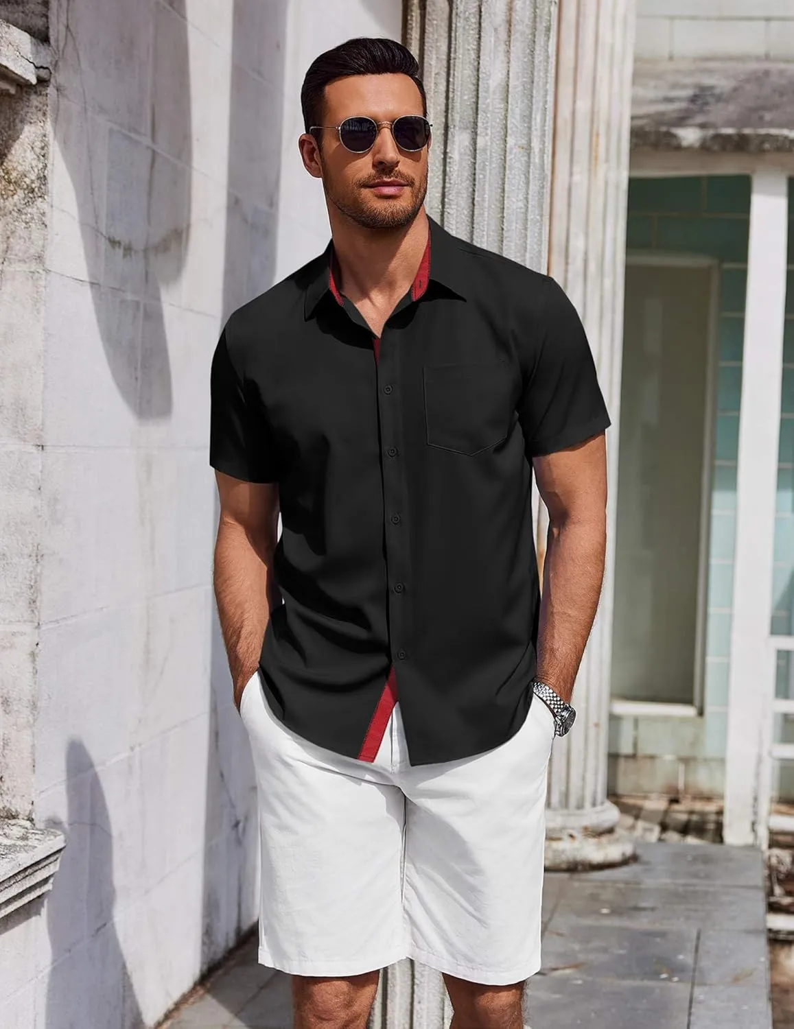 COOFANDY Men's Short Sleeve Button Down Shirts Summer Untucked Casual Dress Shirts with Pocket