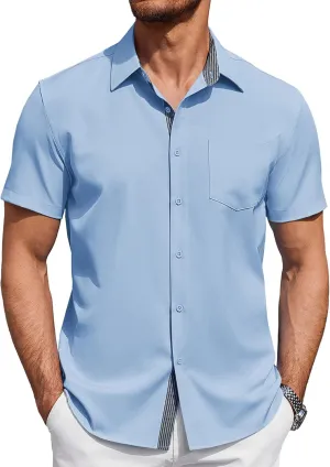 COOFANDY Men's Short Sleeve Button Down Shirts Summer Untucked Casual Dress Shirts with Pocket