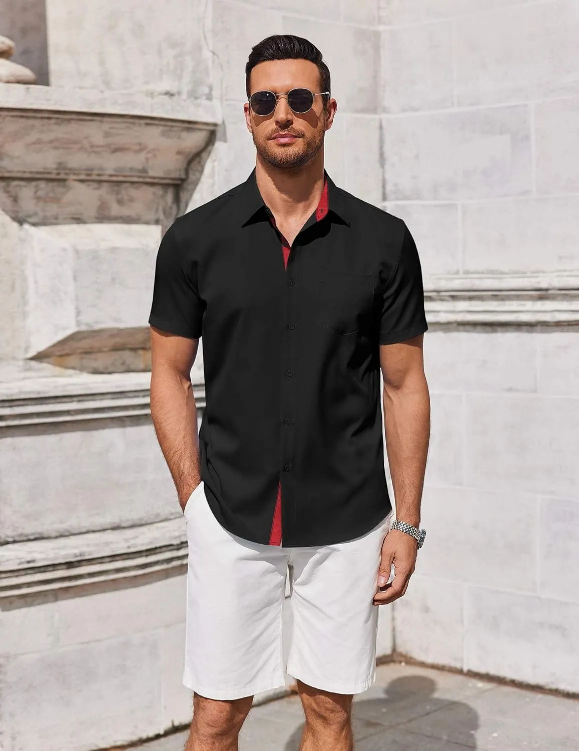 COOFANDY Men's Short Sleeve Button Down Shirts Summer Untucked Casual Dress Shirts with Pocket