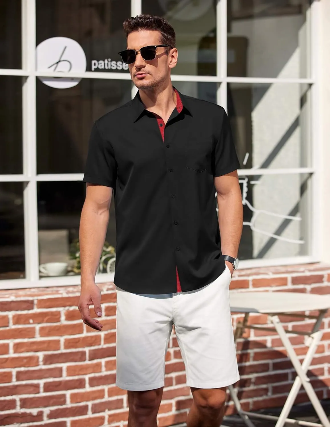 COOFANDY Men's Short Sleeve Button Down Shirts Summer Untucked Casual Dress Shirts with Pocket
