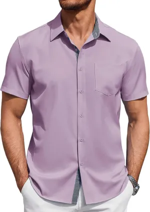 COOFANDY Men's Short Sleeve Button Down Shirts Summer Untucked Casual Dress Shirts with Pocket