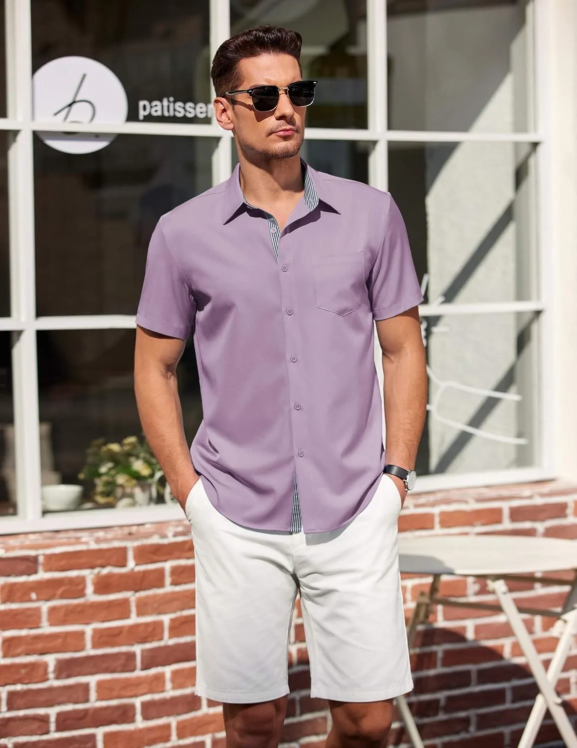 COOFANDY Men's Short Sleeve Button Down Shirts Summer Untucked Casual Dress Shirts with Pocket