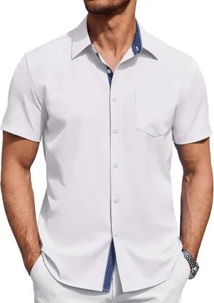 COOFANDY Men's Short Sleeve Button Down Shirts Summer Untucked Casual Dress Shirts with Pocket