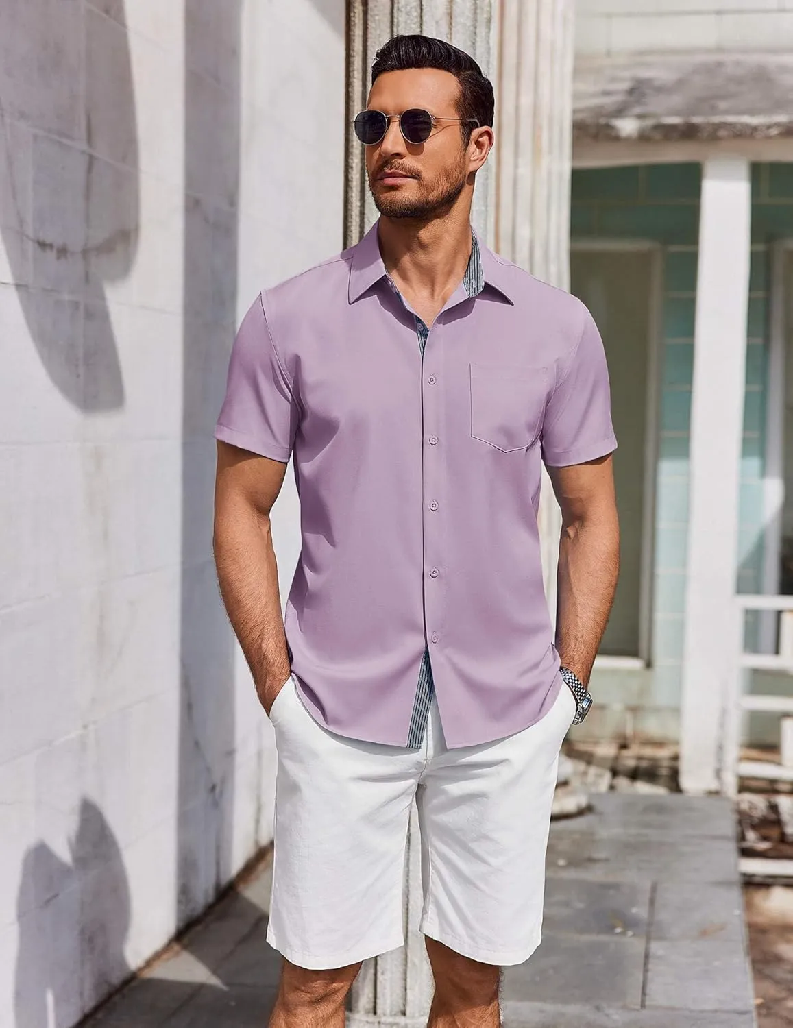 COOFANDY Men's Short Sleeve Button Down Shirts Summer Untucked Casual Dress Shirts with Pocket