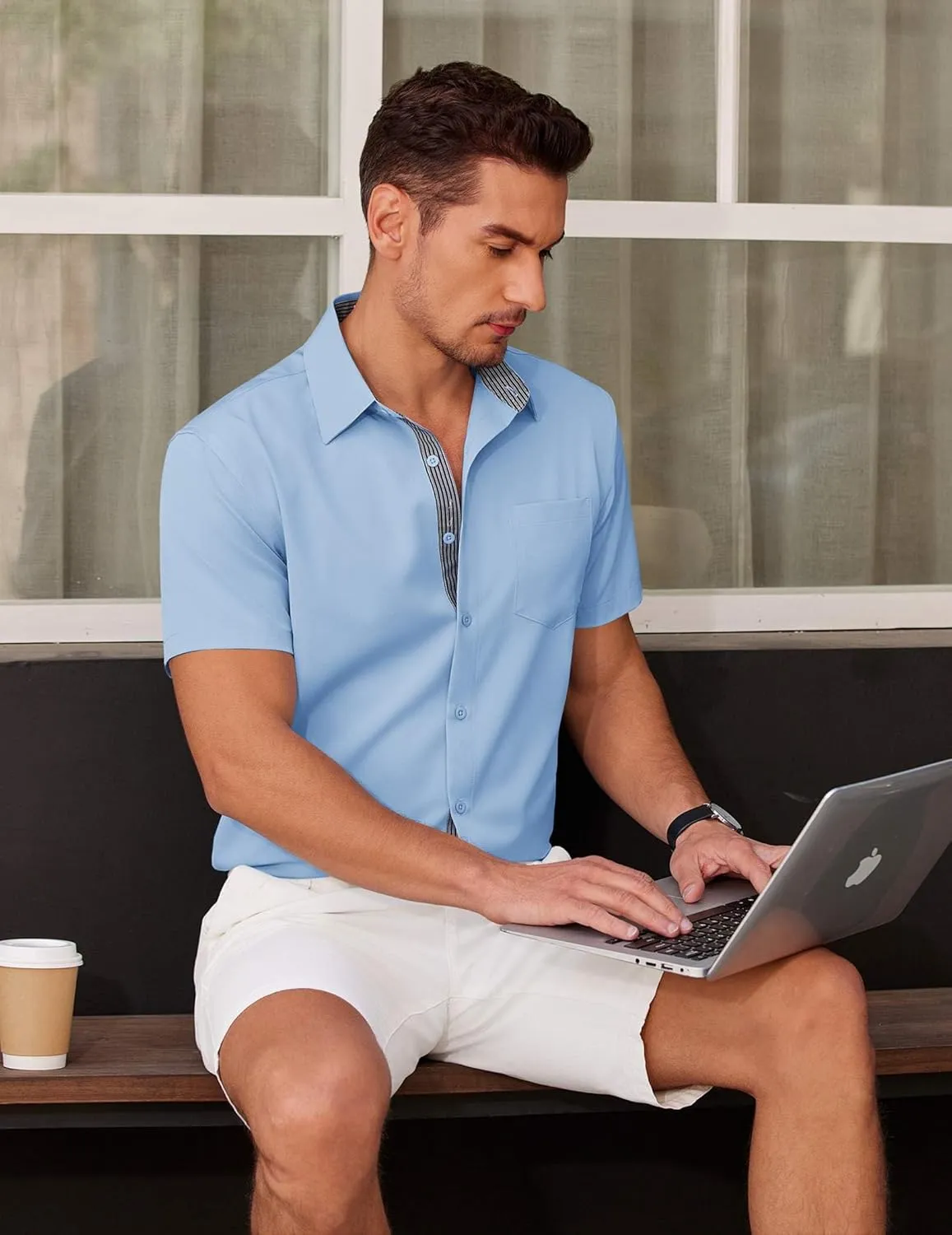 COOFANDY Men's Short Sleeve Button Down Shirts Summer Untucked Casual Dress Shirts with Pocket