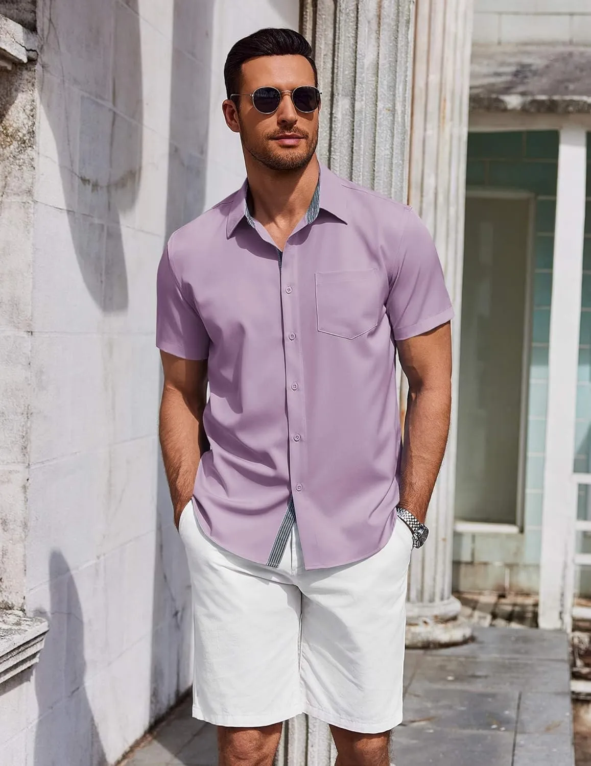 COOFANDY Men's Short Sleeve Button Down Shirts Summer Untucked Casual Dress Shirts with Pocket