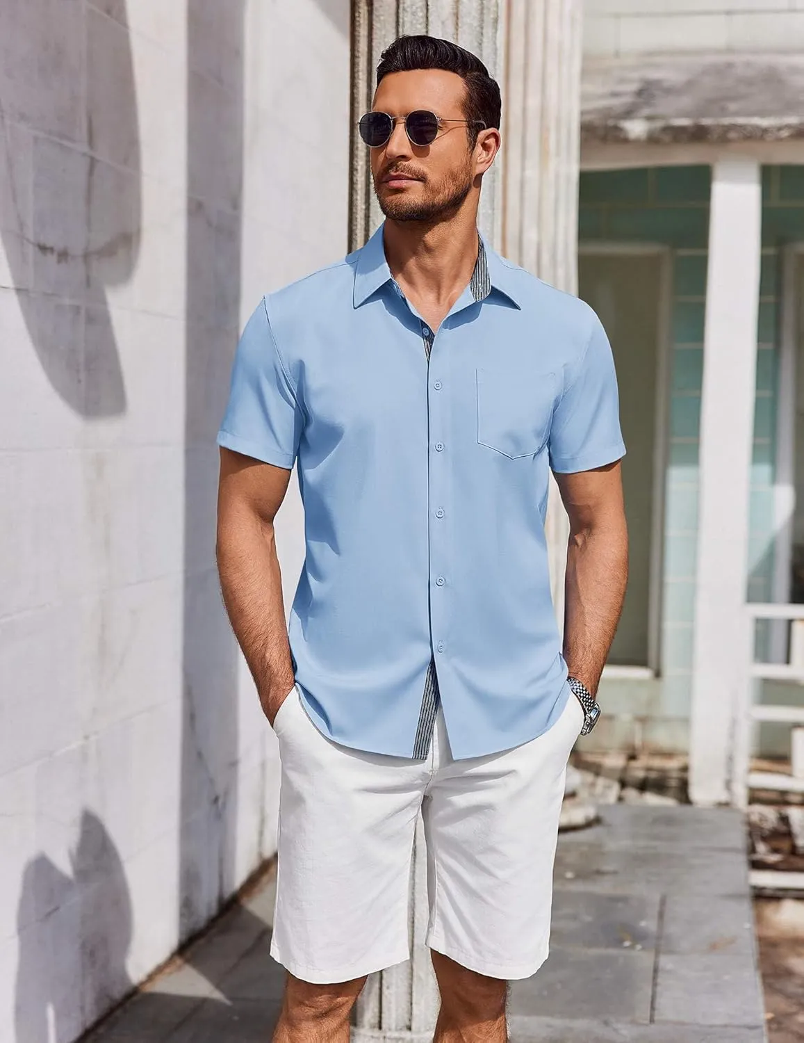 COOFANDY Men's Short Sleeve Button Down Shirts Summer Untucked Casual Dress Shirts with Pocket