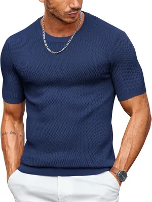 COOFANDY Men's T- Shirts Casual Short Sleeve Crewneck Shirts Solid Textured Knit Pullover Tees
