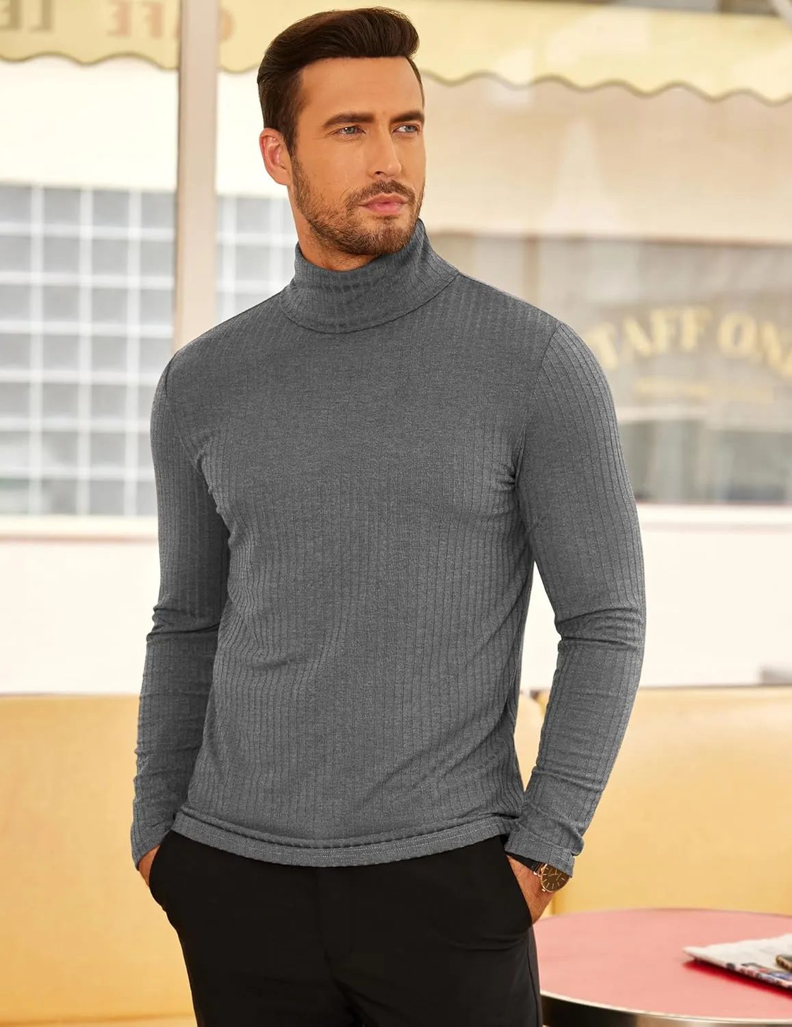 COOFANDY Men's Turtleneck Sweater Slim Fit Lightweight Basic Ribbed Sweaters