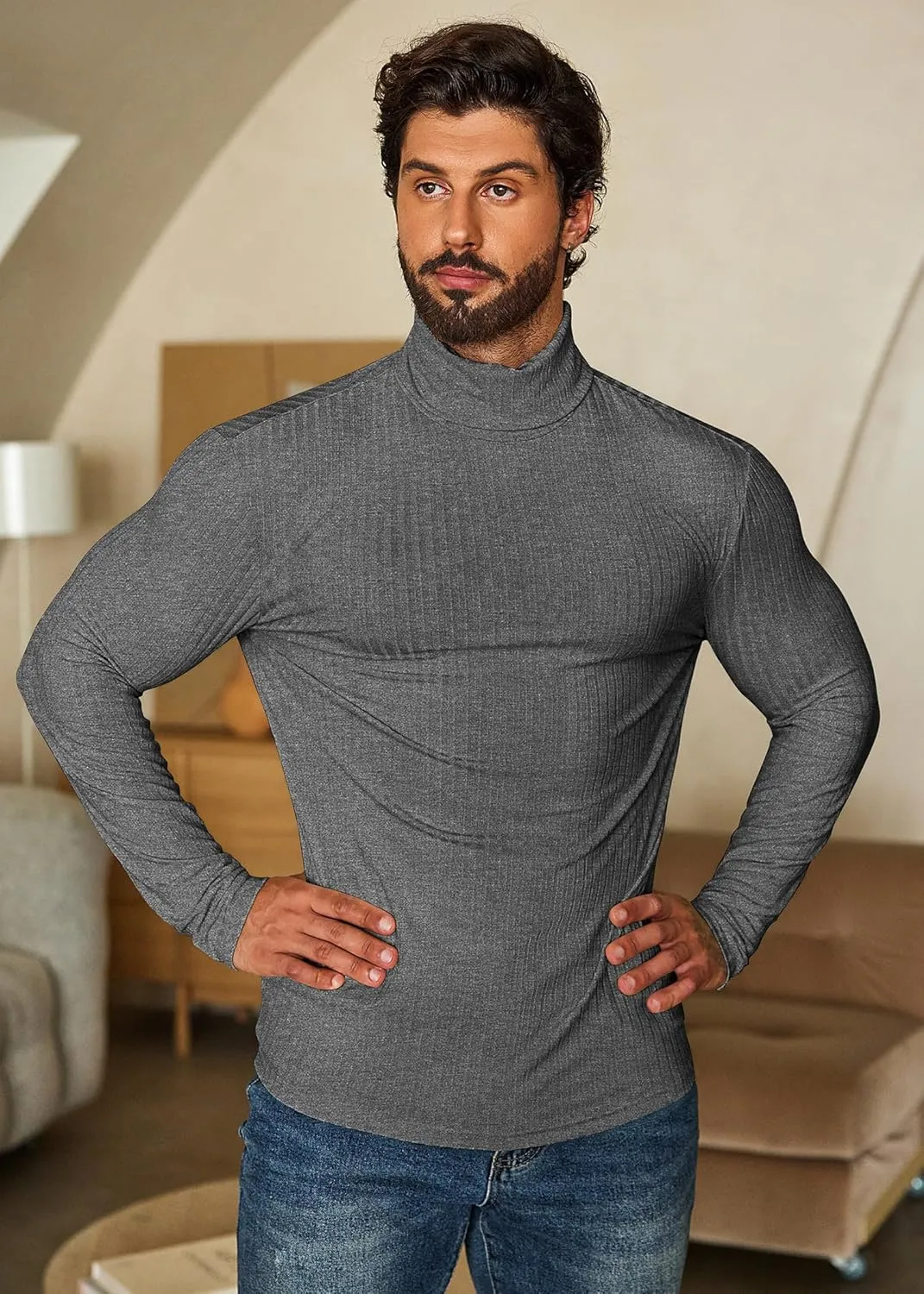 COOFANDY Men's Turtleneck Sweater Slim Fit Lightweight Basic Ribbed Sweaters