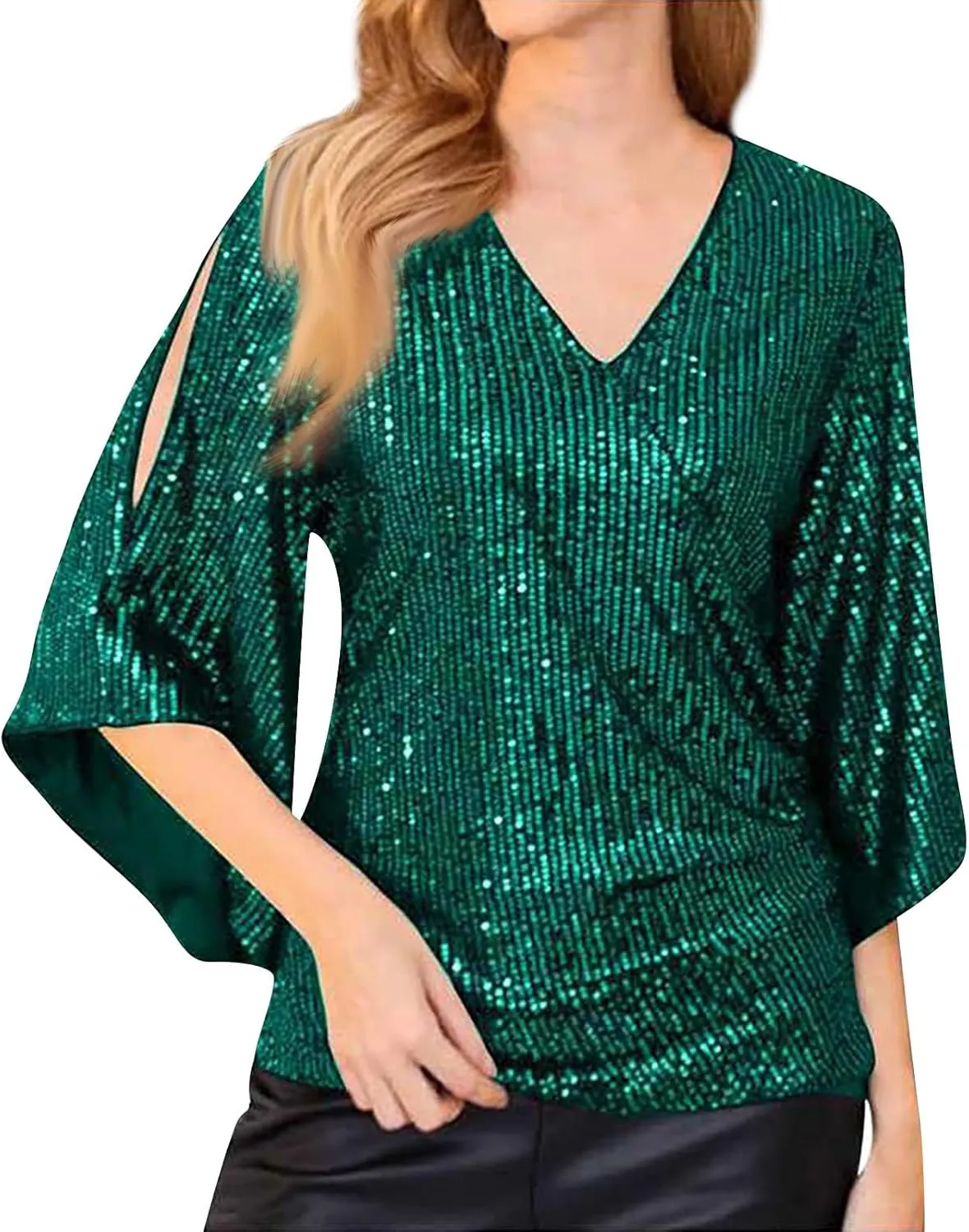 COTECRAM Womens Sequin Tops Summer Fashion Scoop Neck Sparkle Shimmer Short Sleeve/Sleeveless Tanks Tops for Party Night