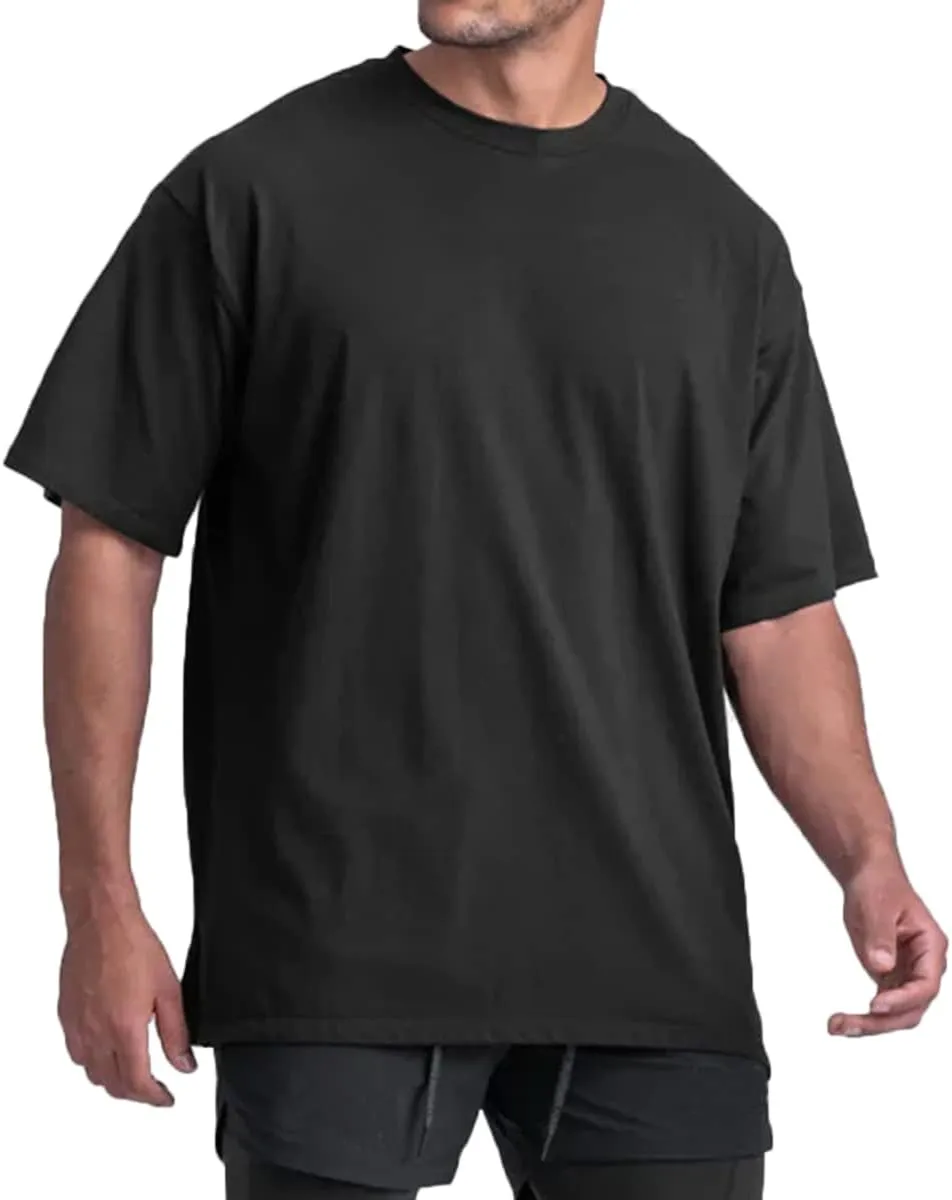 Cotton Gym Shirts Oversized Athletic Loose Workout t Shirts Short Sleeve for Men T68N