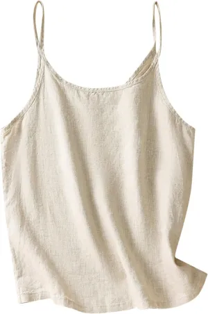 Cotton Linen Camisole Tank Tops Spaghetti Strap Tees Cami Top Sleeveless Shirts Women Trendy Plain Loose Basic Tanks