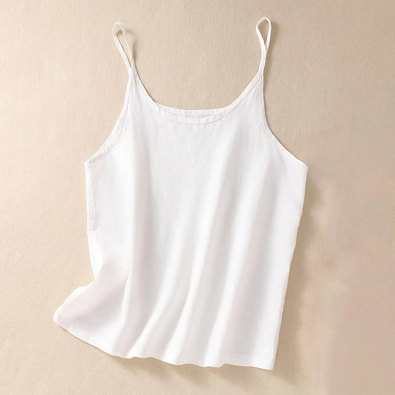 Cotton Linen Camisole Tank Tops Spaghetti Strap Tees Cami Top Sleeveless Shirts Women Trendy Plain Loose Basic Tanks