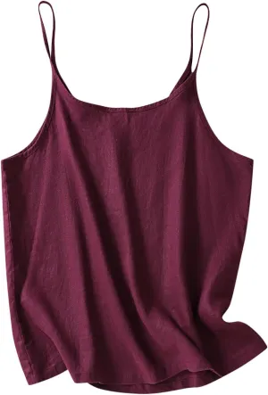 Cotton Linen Camisole Tank Tops Spaghetti Strap Tees Cami Top Sleeveless Shirts Women Trendy Plain Loose Basic Tanks