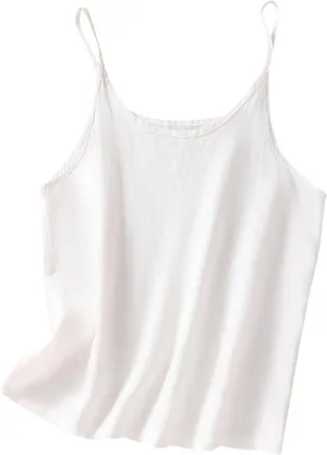 Cotton Linen Camisole Tank Tops Spaghetti Strap Tees Cami Top Sleeveless Shirts Women Trendy Plain Loose Basic Tanks
