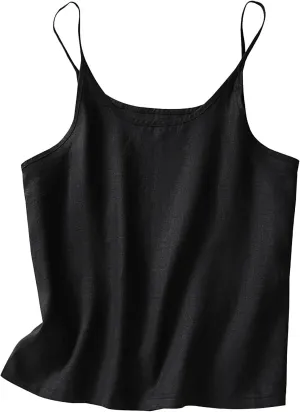 Cotton Linen Camisole Tank Tops Spaghetti Strap Tees Cami Top Sleeveless Shirts Women Trendy Plain Loose Basic Tanks