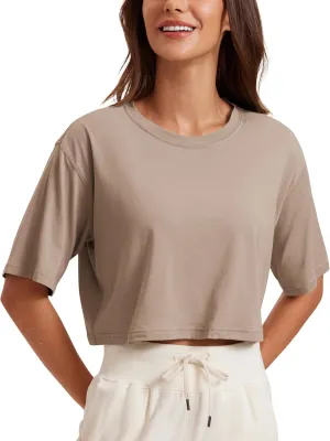 CRZ YOGA Women's Pima Cotton Workout Crop Tops Short Sleeve Yoga Shirts Casual Athletic Running T-Shirts