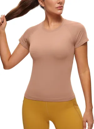 CRZ YOGA Women's Seamless Workout Tops Breathable Short Sleeve Gym Shirts Running Yoga Athletic T-Shirts