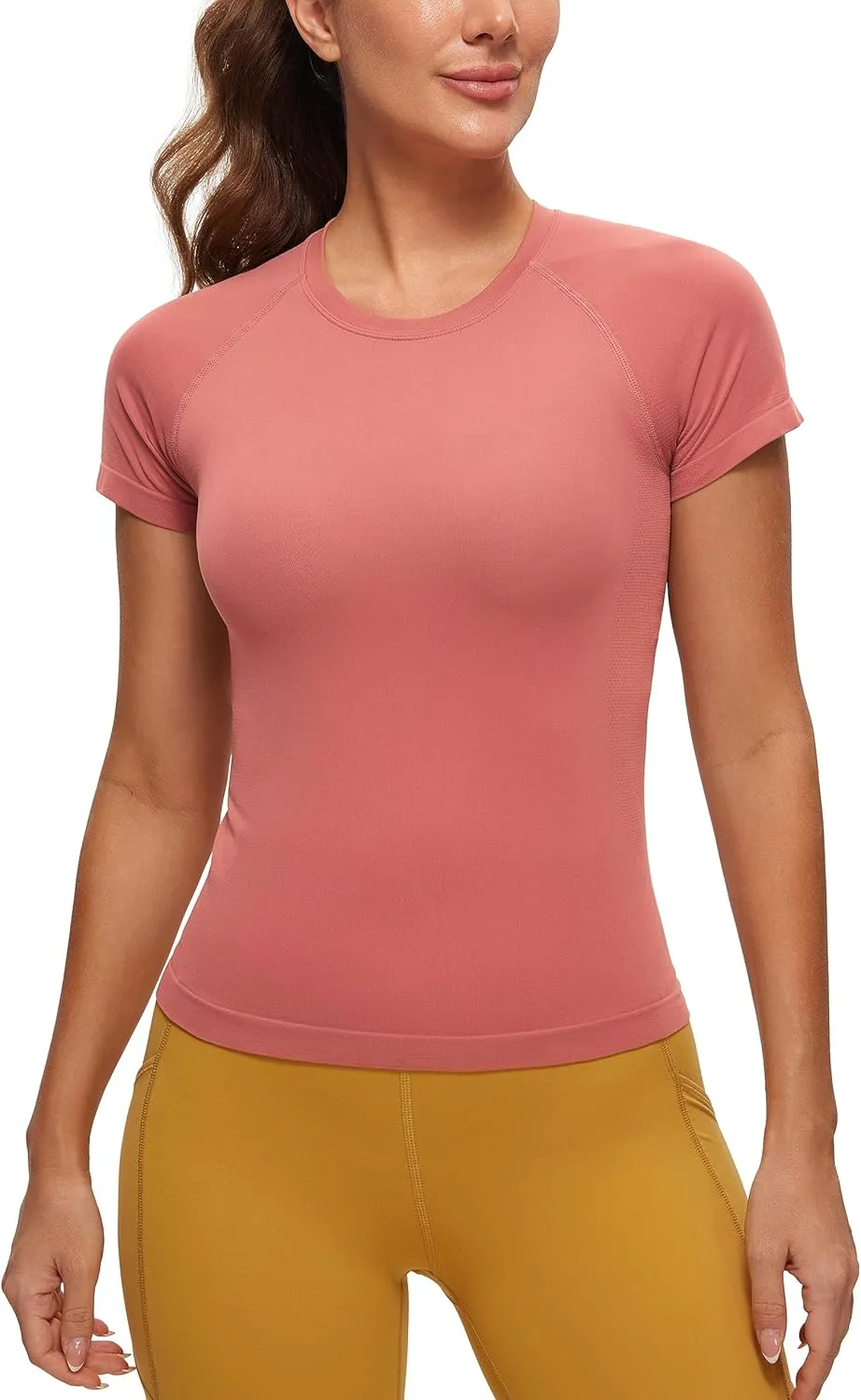 CRZ YOGA Women's Seamless Workout Tops Breathable Short Sleeve Gym Shirts Running Yoga Athletic T-Shirts