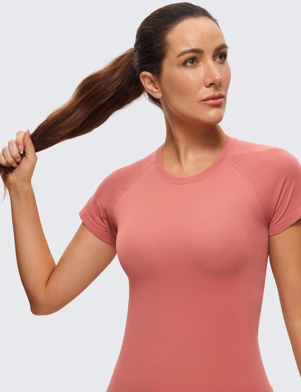 CRZ YOGA Women's Seamless Workout Tops Breathable Short Sleeve Gym Shirts Running Yoga Athletic T-Shirts