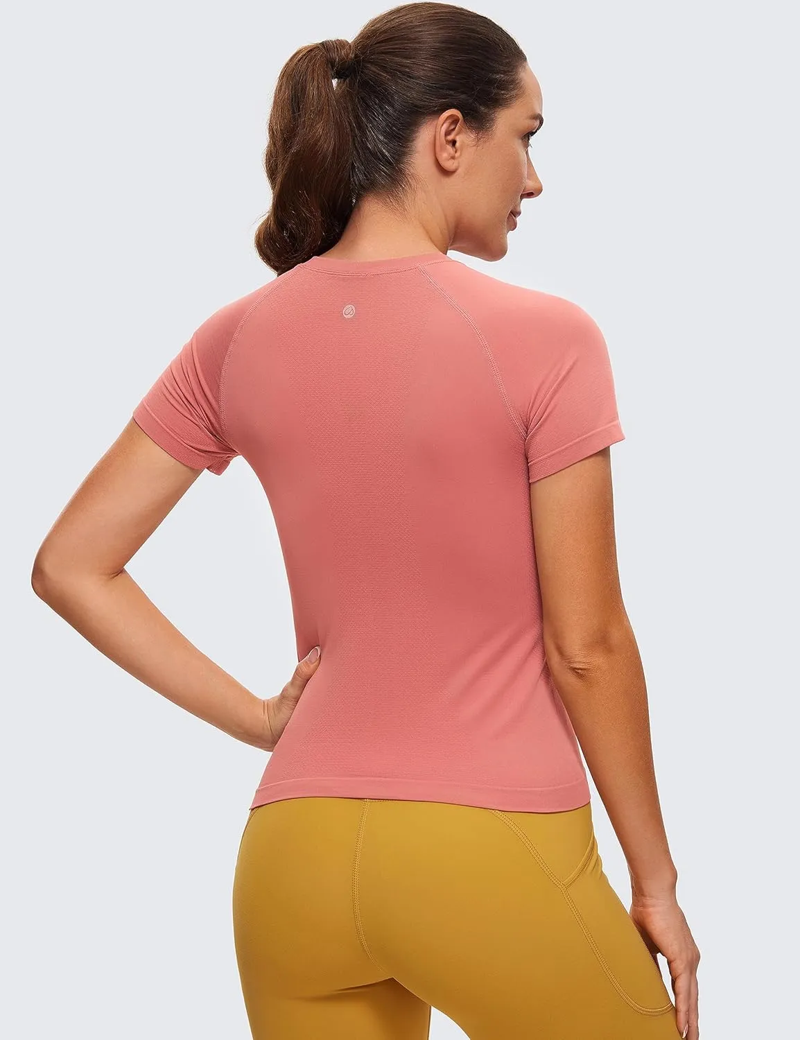 CRZ YOGA Women's Seamless Workout Tops Breathable Short Sleeve Gym Shirts Running Yoga Athletic T-Shirts