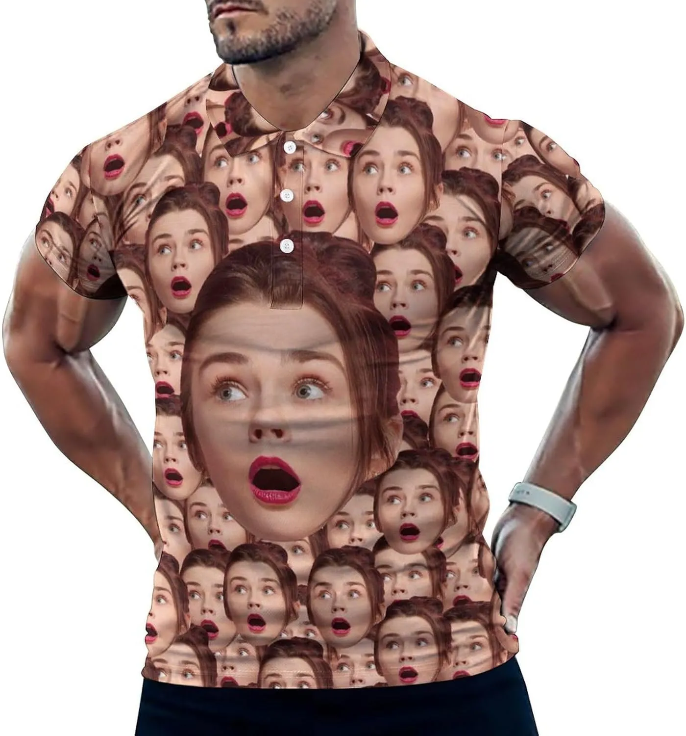 Custom Seamless Face Golf Shirts for Men Dry Fit Sleeve Golf Shirt Print Shirts Funny Golf Polo Shirts Collared Shirt