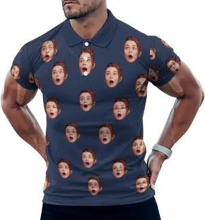 Custom Seamless Face Golf Shirts for Men Dry Fit Sleeve Golf Shirt Print Shirts Funny Golf Polo Shirts Collared Shirt