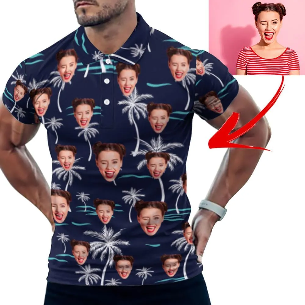 Custom Seamless Face Golf Shirts for Men Dry Fit Sleeve Golf Shirt Print Shirts Funny Golf Polo Shirts Collared Shirt