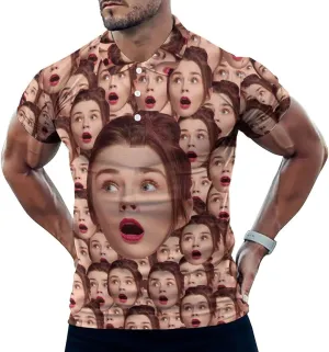 Custom Seamless Face Golf Shirts for Men Dry Fit Sleeve Golf Shirt Print Shirts Funny Golf Polo Shirts Collared Shirt