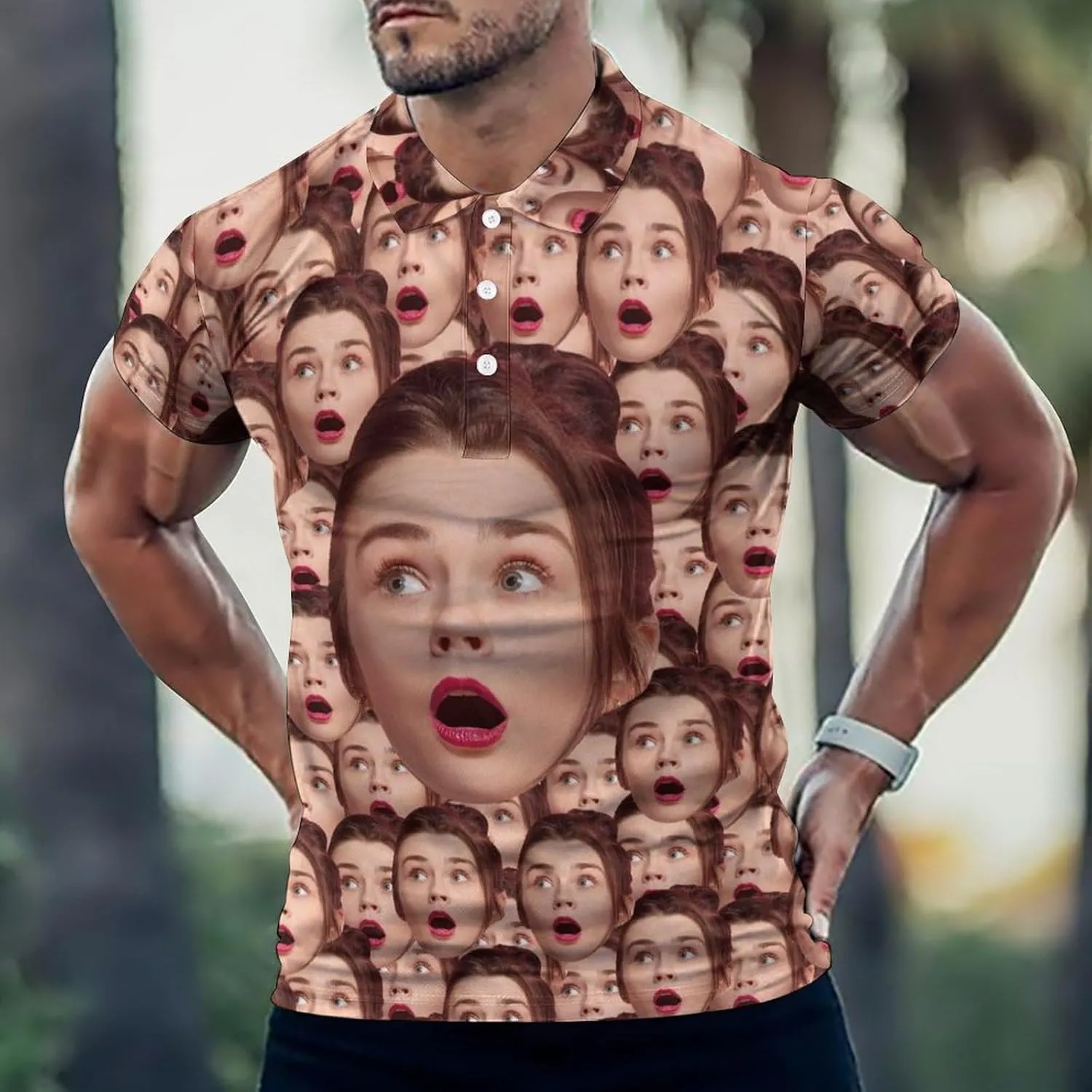 Custom Seamless Face Golf Shirts for Men Dry Fit Sleeve Golf Shirt Print Shirts Funny Golf Polo Shirts Collared Shirt