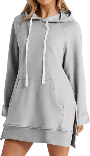 cyber of monday deals 2024 log in Hoodie Dress for Women 2024 Plus Size Casual Long Sleeve Sweatshirt Soft Comfy Oversized Sweater Fashion Fall Winter Warmy Pullover Tops with Pockets B-grey