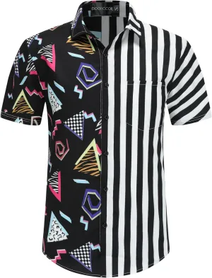 DOOPCCOR 90s Shirt 80s Shirts for Men 80s 90s Disco Retro Casual Button-Down Shirts 80s Mens Clothing