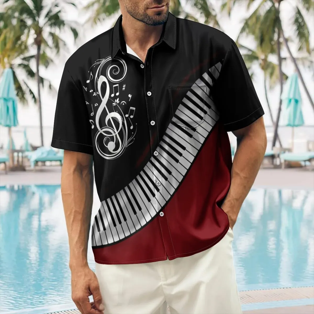 Ecosunny Music Shirts for Men Hawaiian Bowling Printed Short Sleeve Casual Button Down Shirts