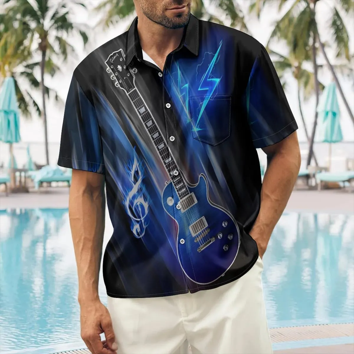 Ecosunny Music Shirts for Men Hawaiian Bowling Printed Short Sleeve Casual Button Down Shirts