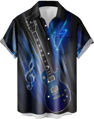 Ecosunny Music Shirts for Men Hawaiian Bowling Printed Short Sleeve Casual Button Down Shirts