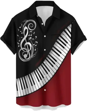 Ecosunny Music Shirts for Men Hawaiian Bowling Printed Short Sleeve Casual Button Down Shirts